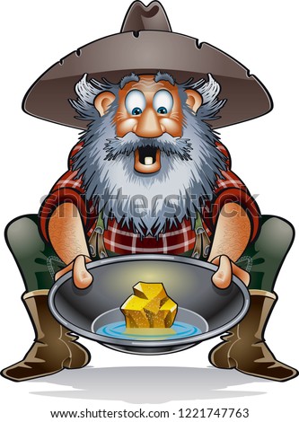 cartoon prospector with gold in a pan