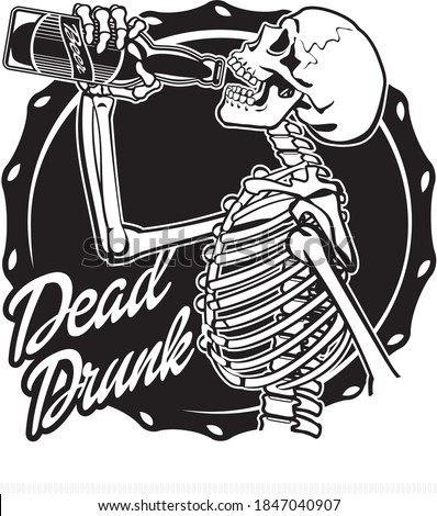 human skeleton drinking a bottle of beer