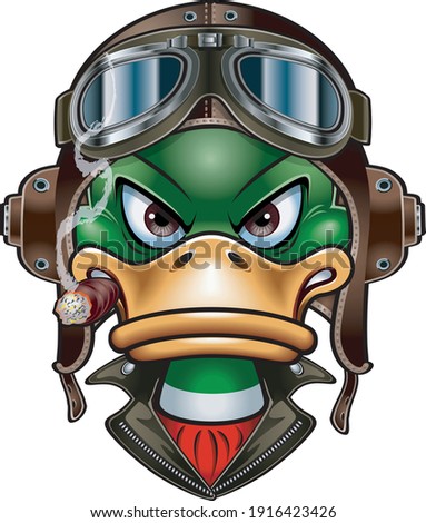 duck with Leather Flying Helmet and goggles