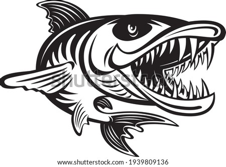 angry jumping cartoon style barracuda