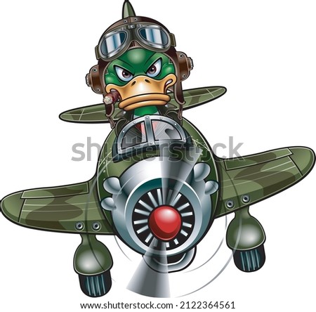 duck pilot flying old style fighter plane
