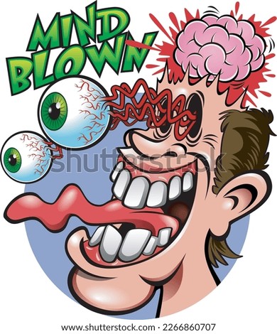 Mind blowing excited man head exploding eyes popping out vector cartoon illustration    