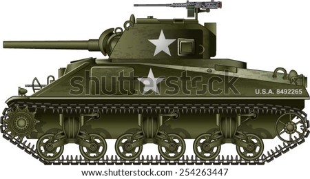 American Ww2 M4 Sherman Tank Stock Vector Illustration 254263447 ...