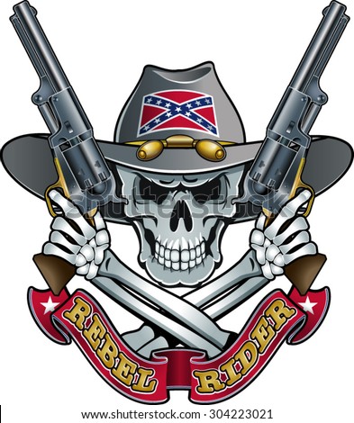 Confederate Civil War Skull With Crossed Guns And Banner Stock Vector ...