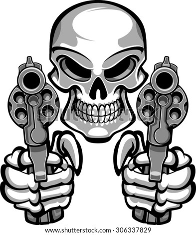 Skull Aiming With Two Revolvers Stock Vector Illustration 306337829 ...