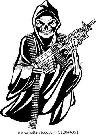 Grime Reaper Holding M249 Machine Gun Stock Vector Illustration ...