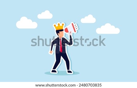 Big boss CEO, chief executive officer, employer, leader, or manager with authoritative management, concept of A furious businessman boss shouts through a megaphone while directing