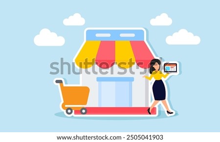 Efficiently and effectively managing a products marketplace account, crafted to attract customers concept of A businesswoman organizing her business marketplace account