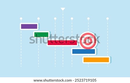 A target board on a bar chart illustrates the progress of a company's business objectives.