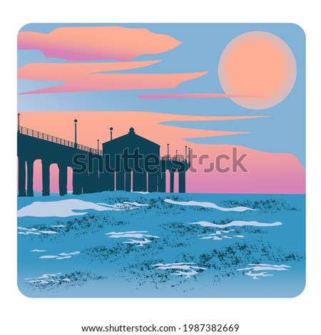 illustration of sunset on the pier