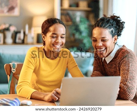 Image, Stock Photo Teenager girl with laptop in apartment