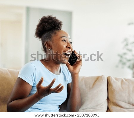 Similar – Image, Stock Photo Excited black woman having fun in park