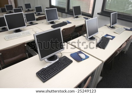 interior of classroom with computers