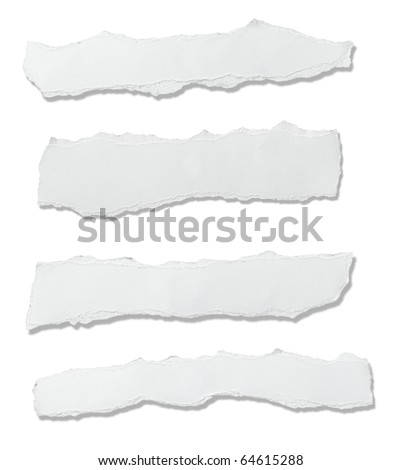 Collection Of White Ripped Pieces Of Paper On White Background. Each ...