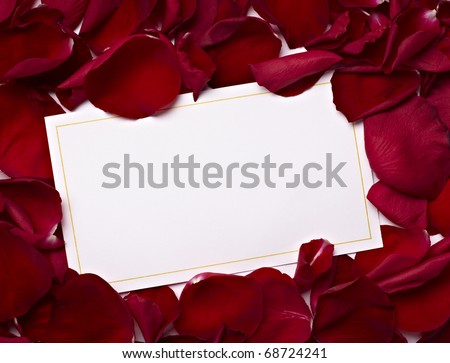 close up of greeting card with rose petals decoration