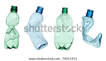 Collection Of Empty Used Plastic Bottles On White Background. Each One ...