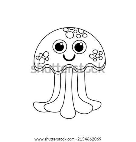 Cute jellyfish coloring page. Outline, vector