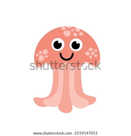 Pink jellyfish character. Flat, cartoon, vector