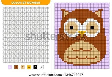 Owl squishmallow. Color by number. Pixel coloring book. Numbered squares. Game for kids. Pixel art. Isolated vector illustration