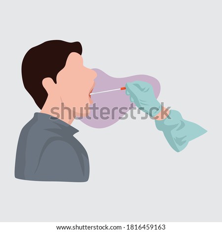 Man open mouth for swab drug test detection coronavirus,  illustration vector cartoon