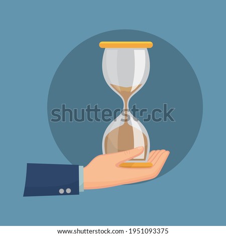 Hand holding hourglass a sand timer, illustration vector cartoon