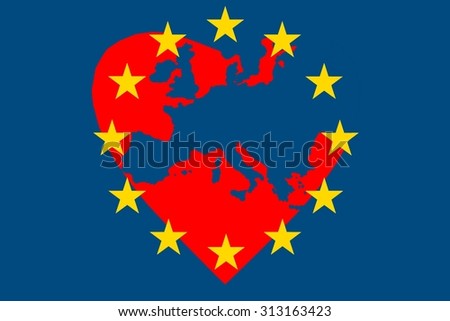 Refugee drama: Europe with heart \
In the star ring of the European flag is a red heart with the silhouette of Europe