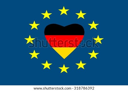 European Refugee Crisis: Germany â?? the Heart of Europe \
In the star ring of the European flag is a heart in the black-red-golden Colors of Germany