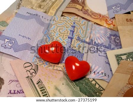 money love or currency of the worlds with hearts