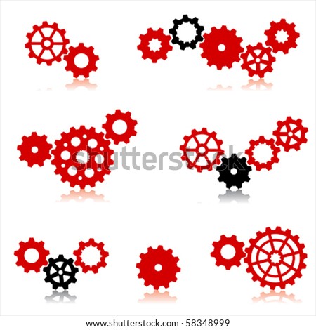 Vector gear and cogwheel set isolated on white