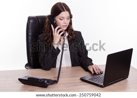 Business woman call with someone by phone in the office