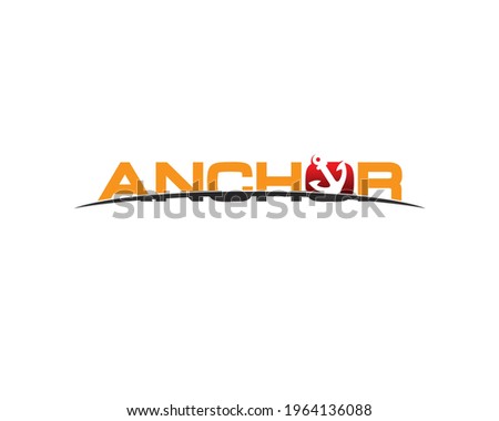 anchor wordmark logo with curve orbit ground element