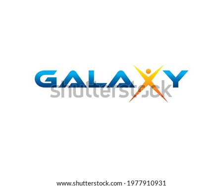 wordmark of galaxy typography logo with letter X as human figure 	
