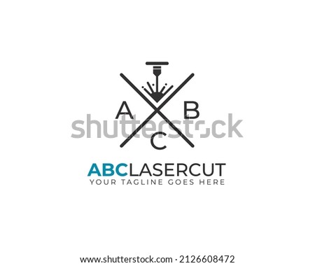 laser cnc engraving logo with laser beam shooting on X sign	
