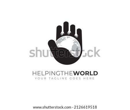 world globe inside hand palm showing helping and caring global	