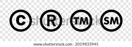 Copyright And Registered Trademark Icon Set Vector. Collection Of Trademark Right And License. Intellectual Property Sign Isolated on Transparent Background.