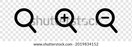 Search Line and Zoom in Icons. Magnifying Glass with Plus and Minus Icon For Mobile and Web Isolated on Transparent Background.