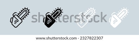 Chain saw icon set in black and white. Tool signs vector illustration.