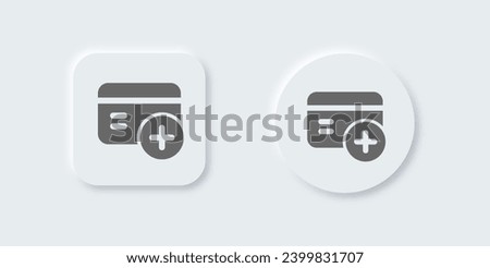 Add card solid icon in neomorphic design style. Payment signs vector illustration.