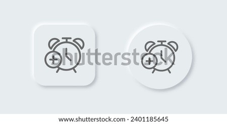 Add alarm line icon in neomorphic design style. Timer signs vector illustration.