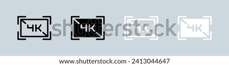 4k icon set in black and white. Screen resolution signs vector illustration.