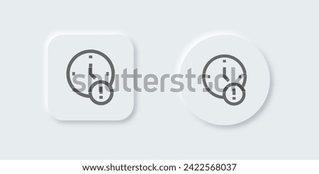 Time out line icon in neomorphic design style. Deadline signs vector illustration.