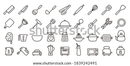 Kitchen Utensils and Tool Icon Set (Thin Line Version)