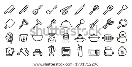 Kitchen Utensils and Tool Icon Set (Hand draw version)