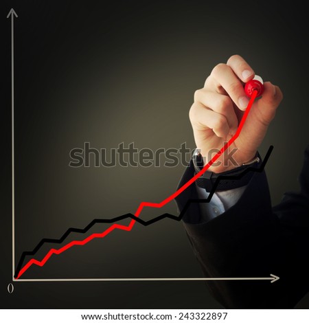 Business and advertisement concept. Close up of businessman drawing a graphic.