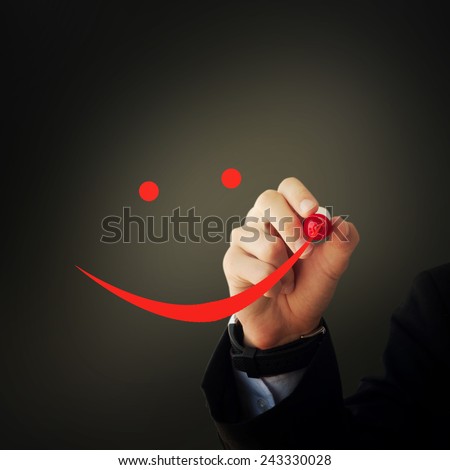 Business and advertisement concept. Close up of businessman drawing a happy face
