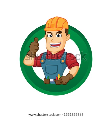 Handyman give thumb up inside circle cartoon illustration, can be download in vector format for unlimited image size