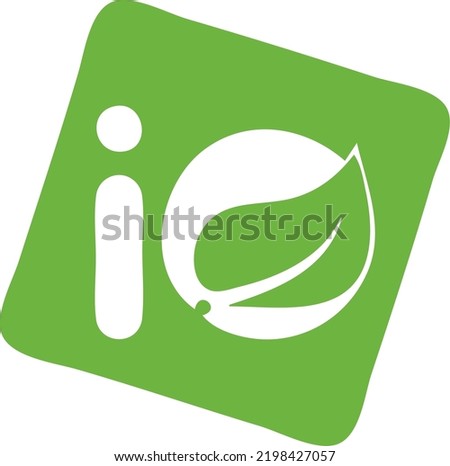 spring boot vector art logo with letter i with leaf inside a square logo design 