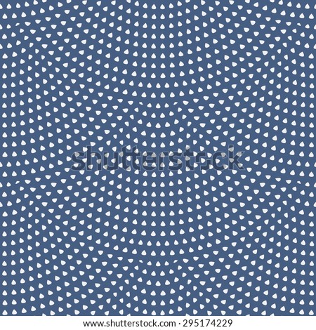  Vector abstract seamless wavy pattern with geometrical fish scale layout. Light small white drop-shaped elements on a dark blue background