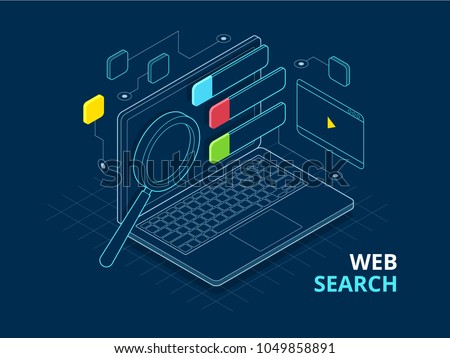 Isometric search engine result page flat vector.