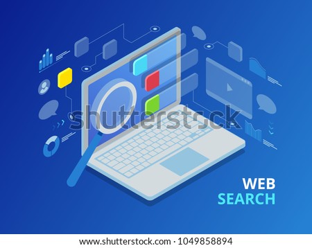 Isometric search engine result page flat vector.